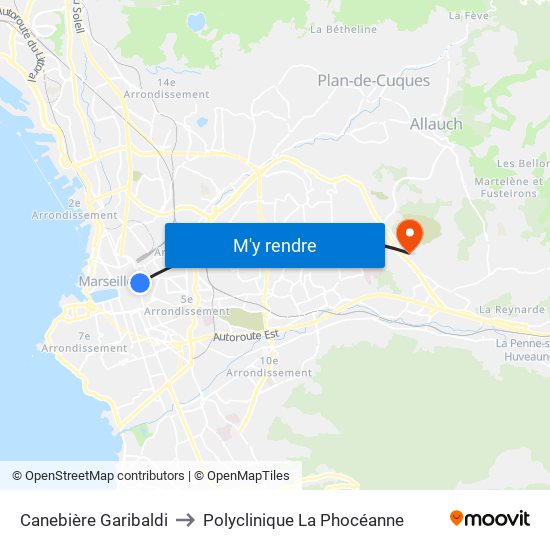 Canebière Garibaldi to Polyclinique La Phocéanne map