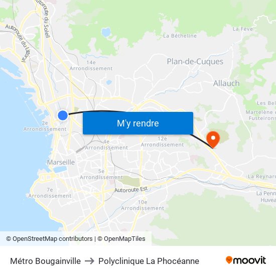 Métro Bougainville to Polyclinique La Phocéanne map