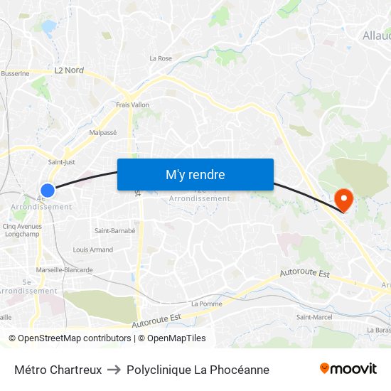 Métro Chartreux to Polyclinique La Phocéanne map