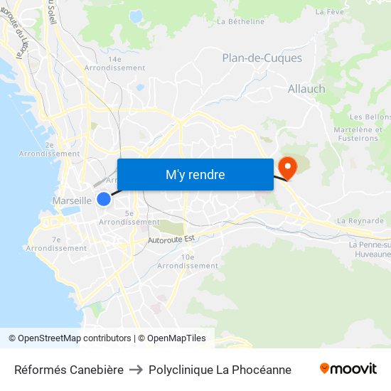 Réformés Canebière to Polyclinique La Phocéanne map