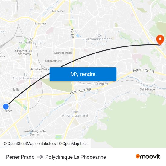 Périer Prado to Polyclinique La Phocéanne map