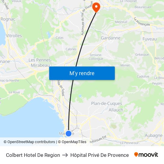Colbert Hotel De Region to Hôpital Privé De Provence map