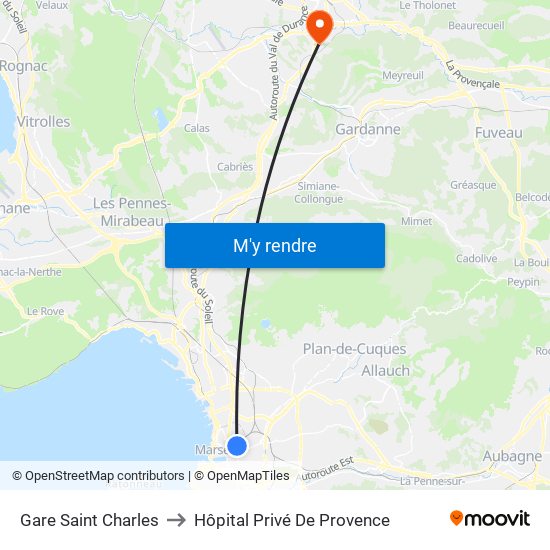 Gare Saint Charles to Hôpital Privé De Provence map