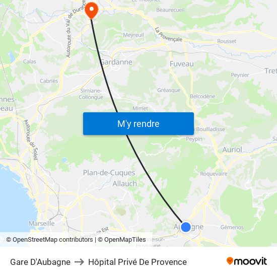 Gare D'Aubagne to Hôpital Privé De Provence map