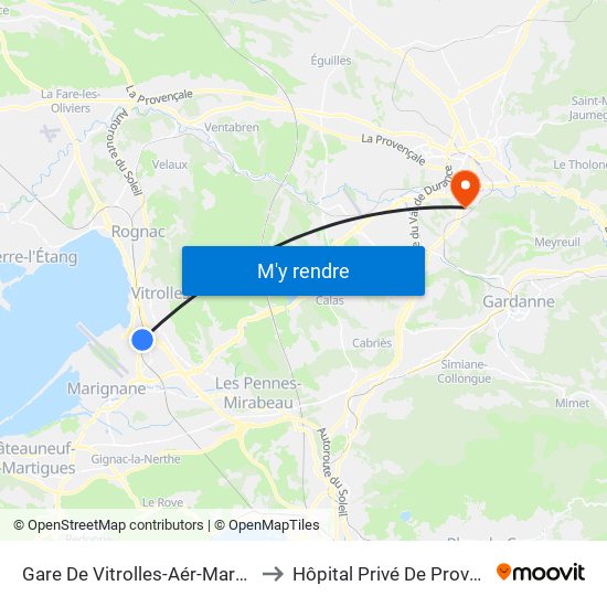 Gare De Vitrolles-Aér-Marseille to Hôpital Privé De Provence map