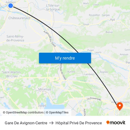 Gare De Avignon-Centre to Hôpital Privé De Provence map