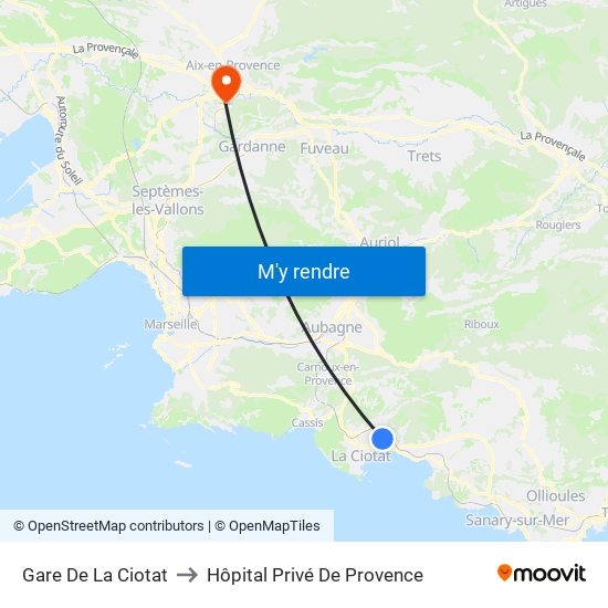 Gare De La Ciotat to Hôpital Privé De Provence map