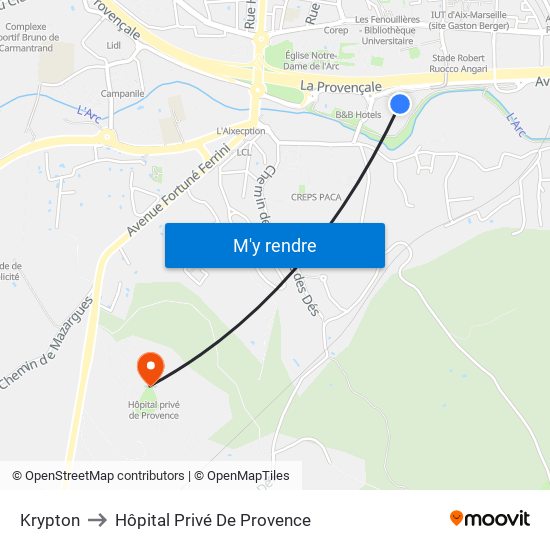 Krypton to Hôpital Privé De Provence map