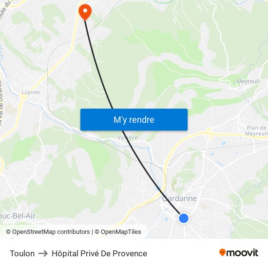 Toulon to Hôpital Privé De Provence map