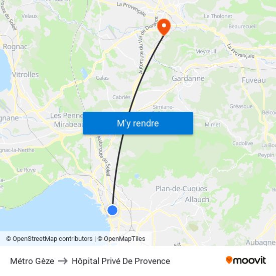 Métro Gèze to Hôpital Privé De Provence map