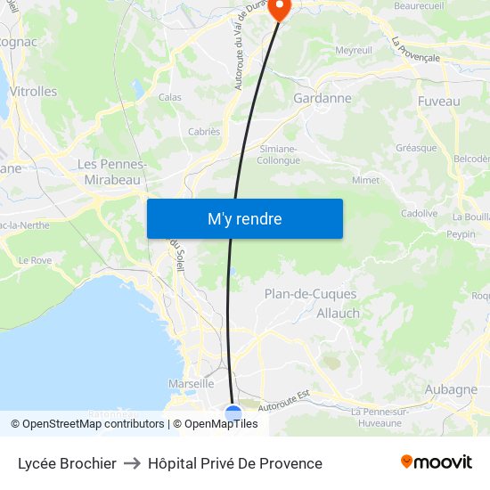 Lycée Brochier to Hôpital Privé De Provence map