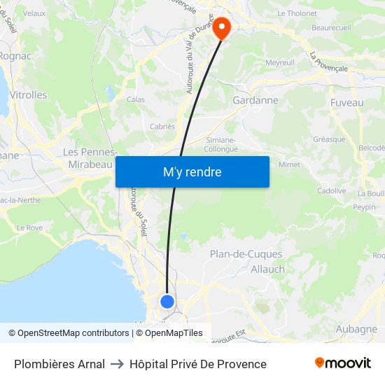 Plombières Arnal to Hôpital Privé De Provence map
