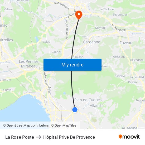 La Rose Poste to Hôpital Privé De Provence map