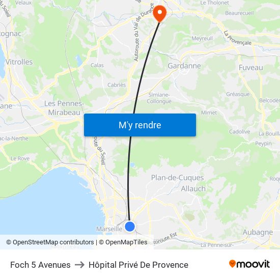 Foch 5 Avenues to Hôpital Privé De Provence map