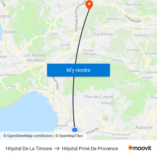 Hôpital De La Timone to Hôpital Privé De Provence map