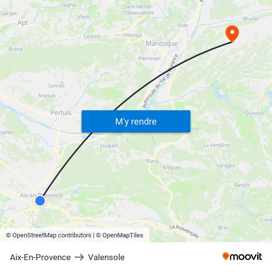 Aix-En-Provence to Valensole map