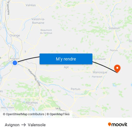 Avignon to Valensole map