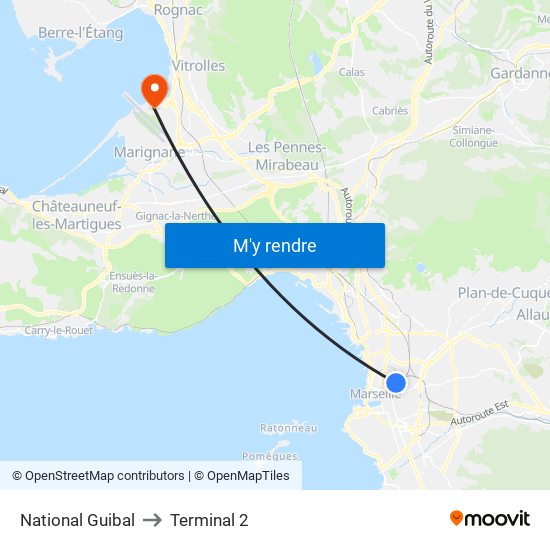 National Guibal to Terminal 2 map