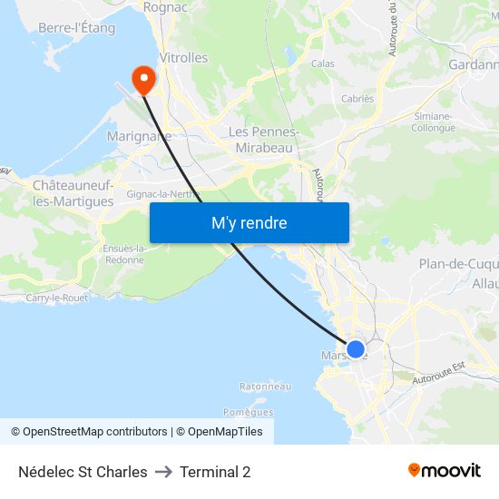 Nédelec St Charles to Terminal 2 map