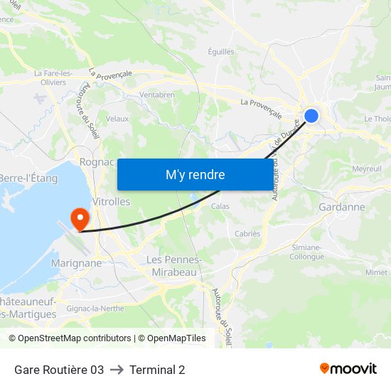 Gare Routière 03 to Terminal 2 map