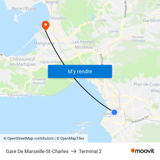 Gare De Marseille-St-Charles to Terminal 2 map