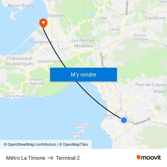 Métro La Timone to Terminal 2 map