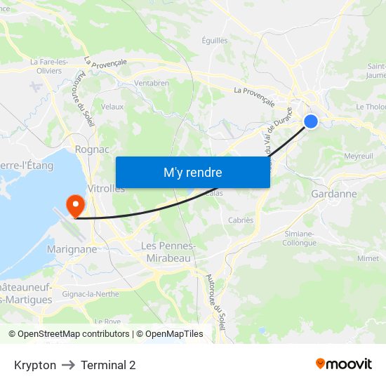 Krypton to Terminal 2 map