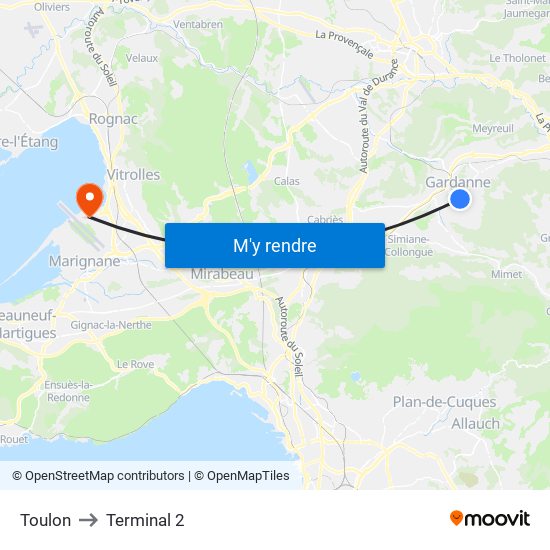 Toulon to Terminal 2 map