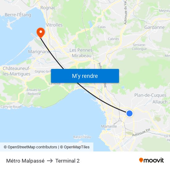 Métro Malpassé to Terminal 2 map