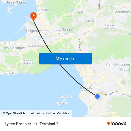 Lycée Brochier to Terminal 2 map