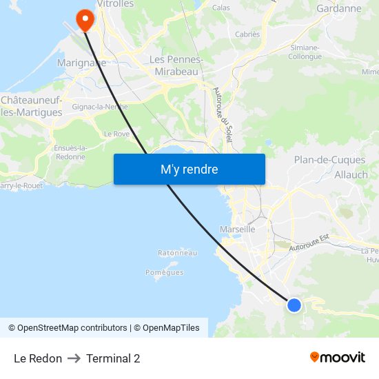 Le Redon to Terminal 2 map
