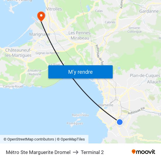 Métro Ste Marguerite Dromel to Terminal 2 map