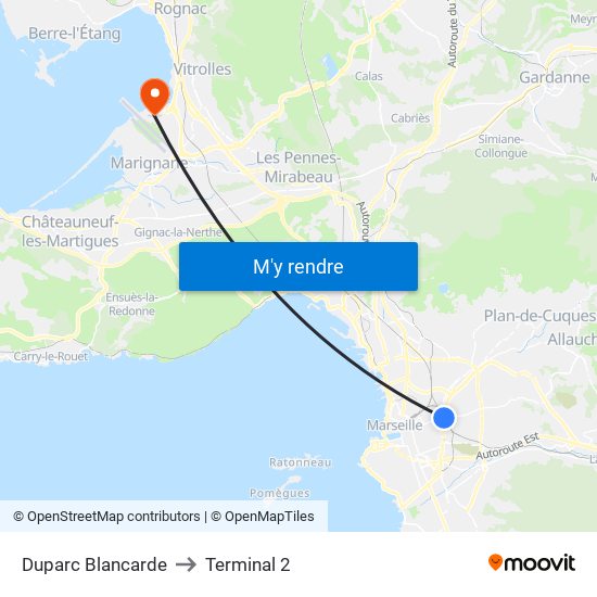 Duparc Blancarde to Terminal 2 map