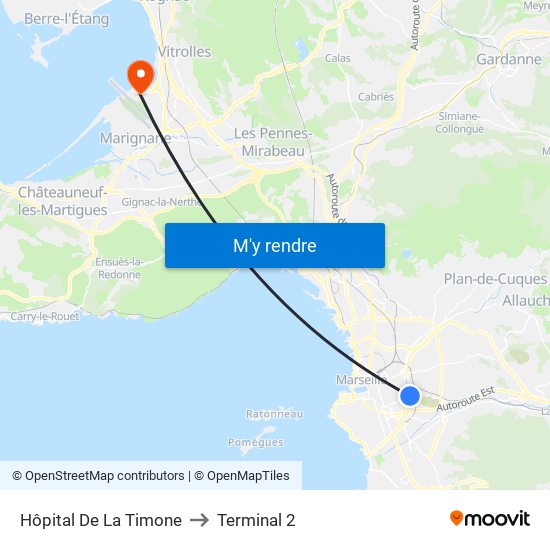 Hôpital De La Timone to Terminal 2 map