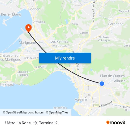 Métro La Rose to Terminal 2 map