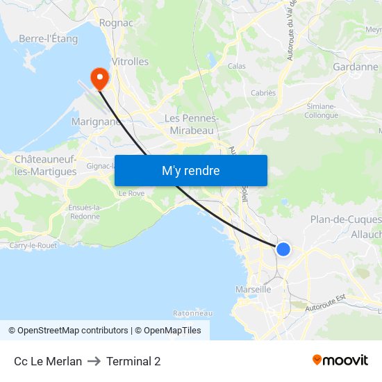 Cc Le Merlan to Terminal 2 map