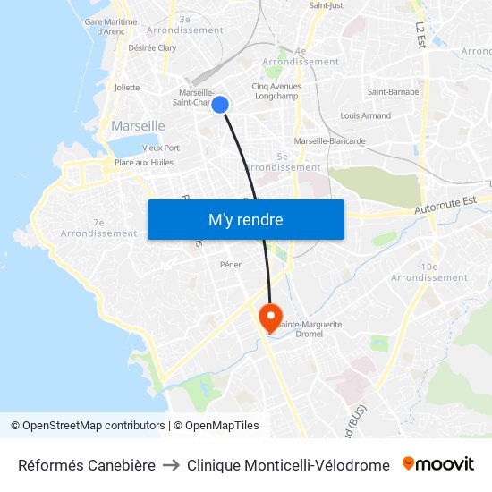 Réformés Canebière to Clinique Monticelli-Vélodrome map