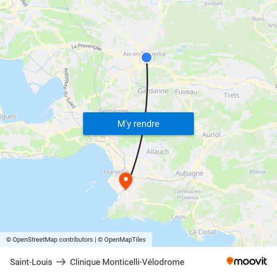 Saint-Louis to Clinique Monticelli-Vélodrome map