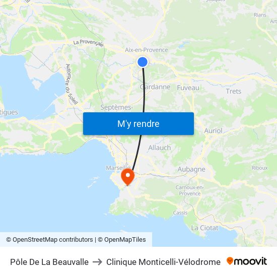 Pôle De La Beauvalle to Clinique Monticelli-Vélodrome map