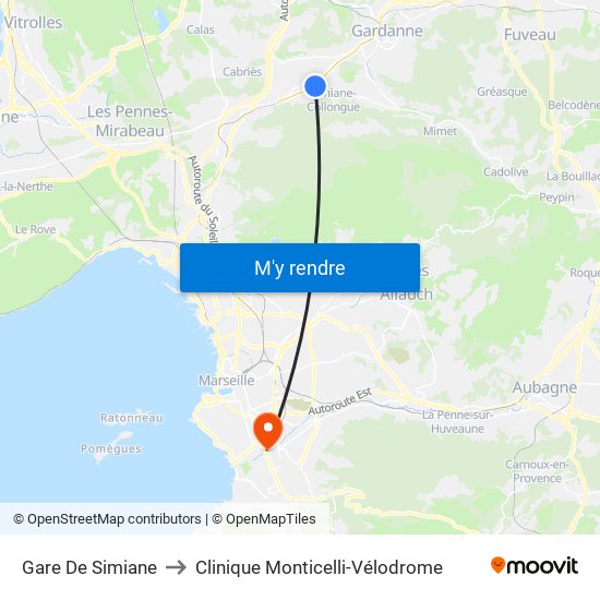 Gare De Simiane to Clinique Monticelli-Vélodrome map