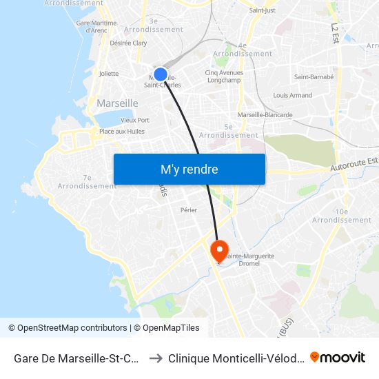 Gare De Marseille-St-Charles to Clinique Monticelli-Vélodrome map