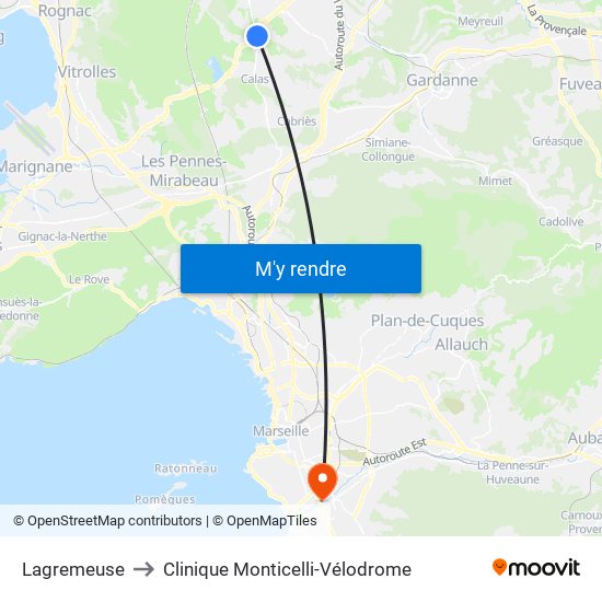 Lagremeuse to Clinique Monticelli-Vélodrome map