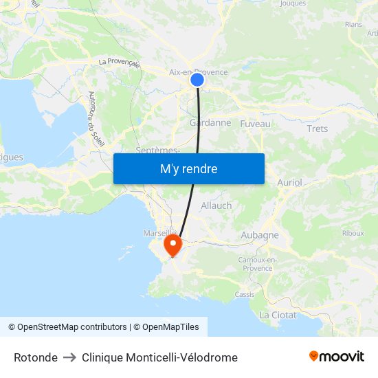 Rotonde to Clinique Monticelli-Vélodrome map