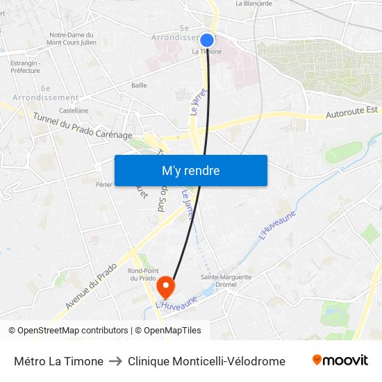Métro La Timone to Clinique Monticelli-Vélodrome map