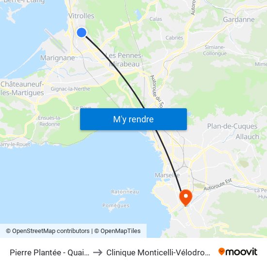 Pierre Plantée - Quai 4 to Clinique Monticelli-Vélodrome map