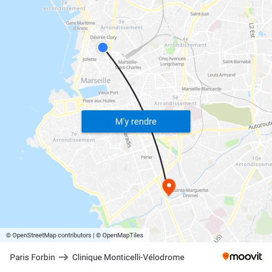 Paris Forbin to Clinique Monticelli-Vélodrome map