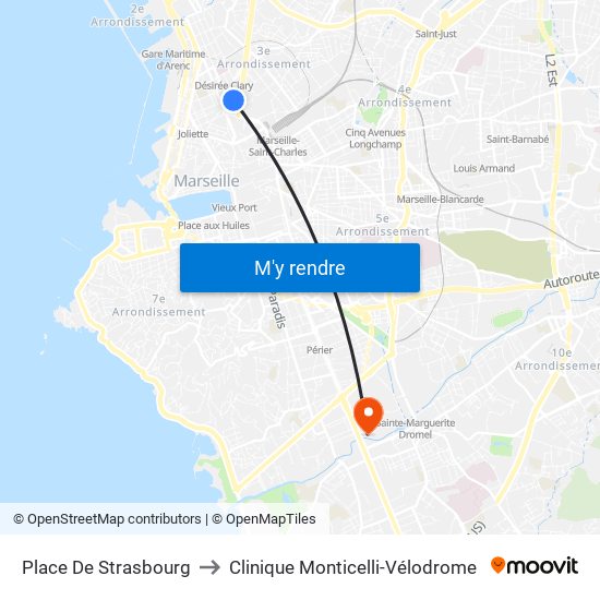 Place De Strasbourg to Clinique Monticelli-Vélodrome map