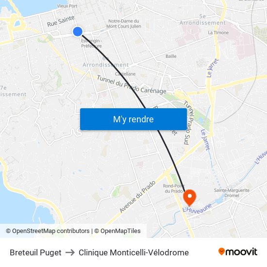 Breteuil Puget to Clinique Monticelli-Vélodrome map