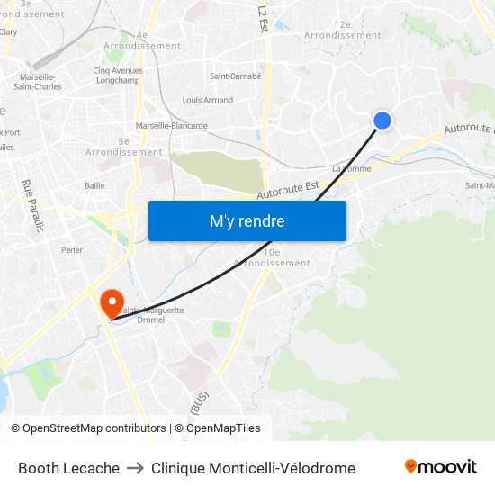 Booth Lecache to Clinique Monticelli-Vélodrome map
