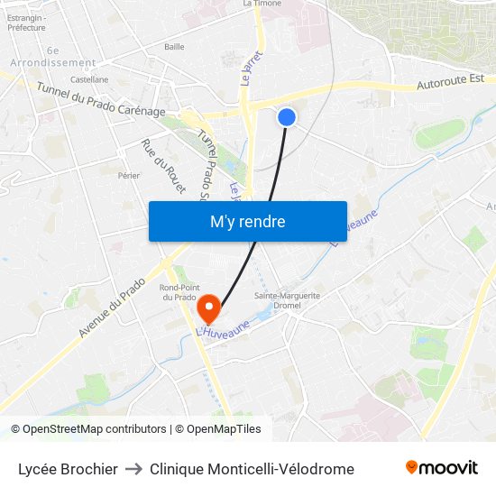 Lycée Brochier to Clinique Monticelli-Vélodrome map